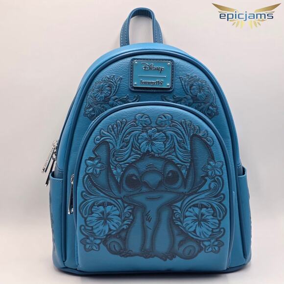 Loungefly Disney Lilo & Stitch Hibiscus Embossed Floral Mini Backpack New - Picture 1 of 7
